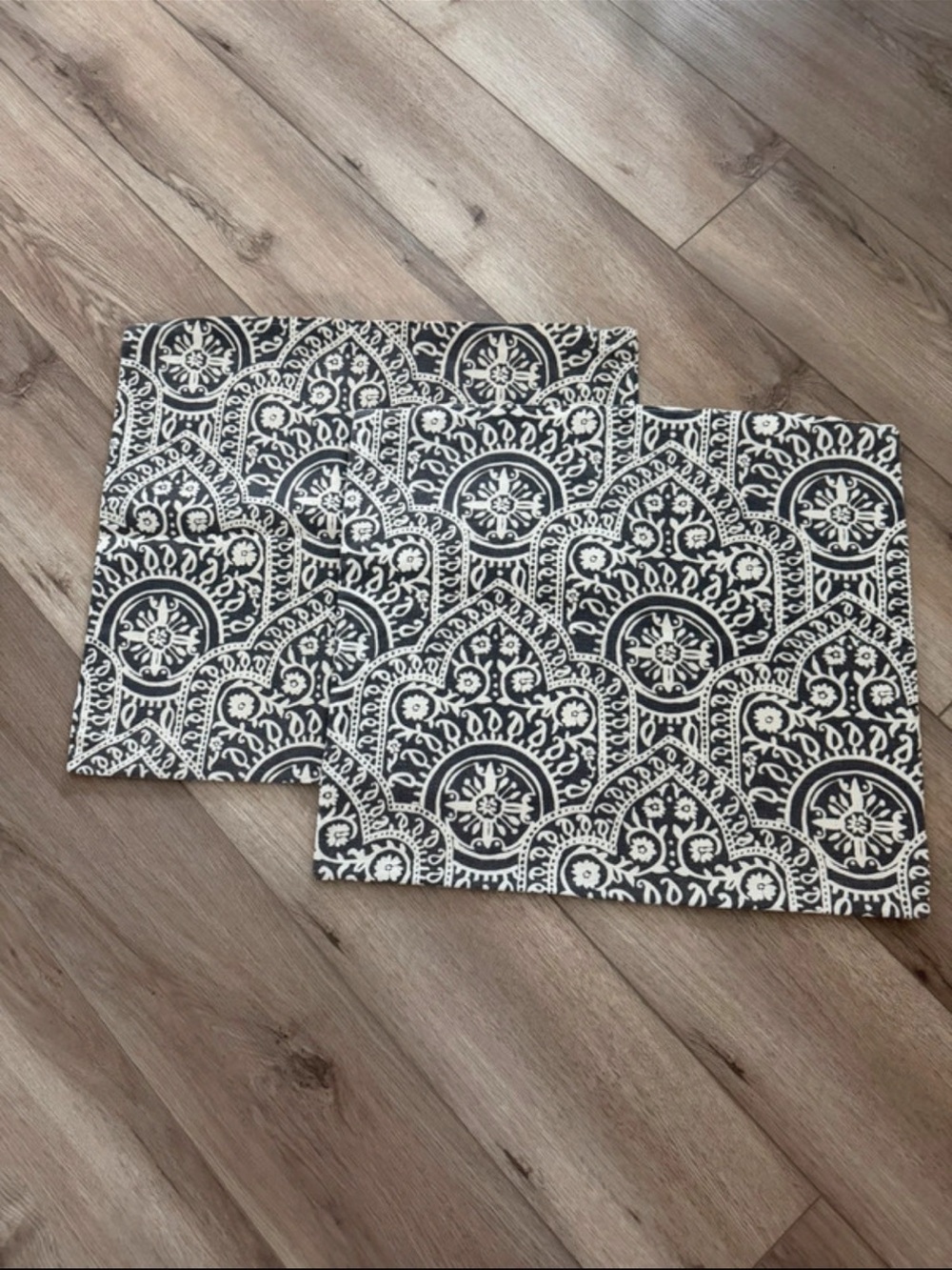 World Market Charcoal Damask Medallion Throw Pillow Covers. Set of 2